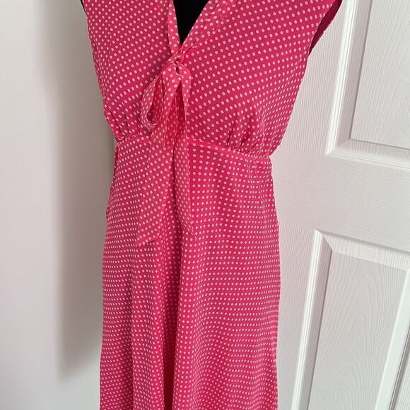 Mini maternity 100% silk summer dress pink polka dots Sz Large - Picture 2 of 15